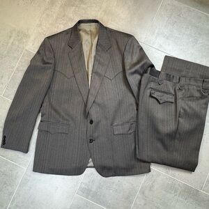 Vintage Circle S Dallas Gray Pinstripe Western Suit 46R USA Made 2 Piece